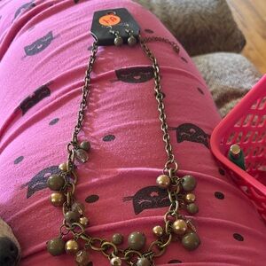 Paparazzi Olive and Gold Beaded Necklace Set